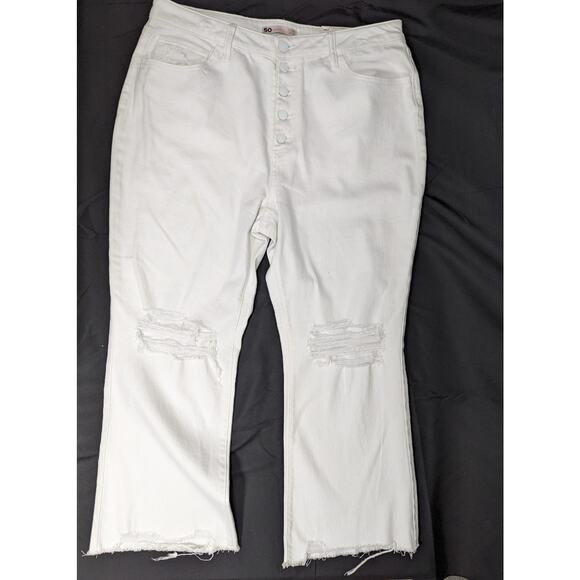 NWT High Rise Kick Flare Crop Jeans Juniors 17 White Distressed Button Fly - Picture 3 of 6
